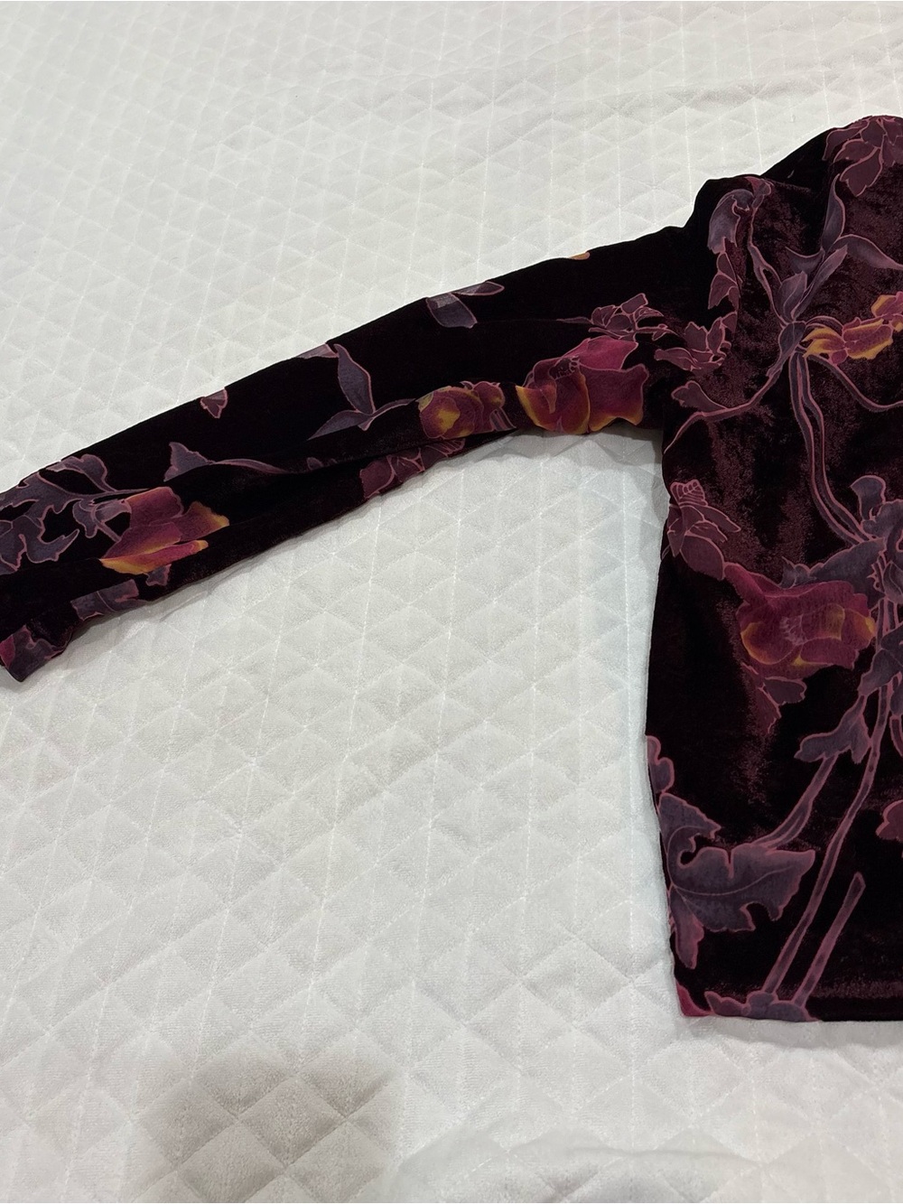 VTG Coldwater Creek Button Down Top Sz L Burgundy Pink Velvet Burnout Long Sleev - Picture 10 of 15